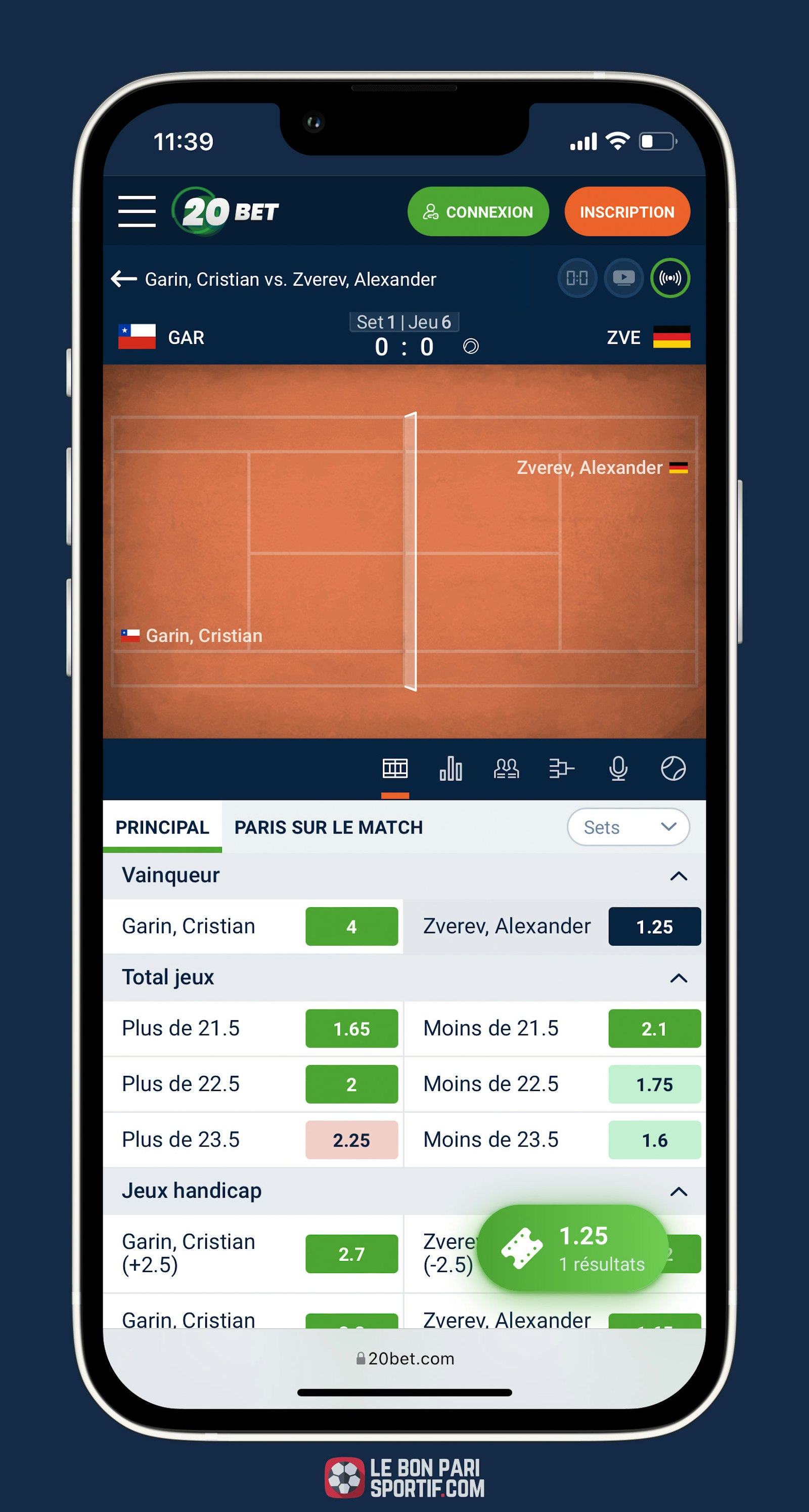 20Bet propose un schéma en direct