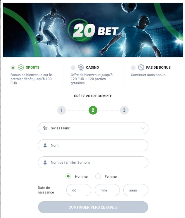 20bet en francs suisses