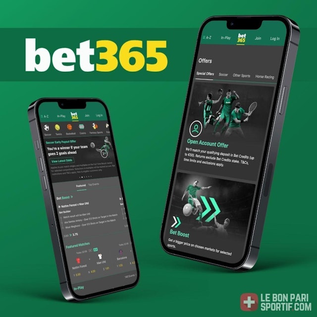 Application Bet365 sur deux mobiles
