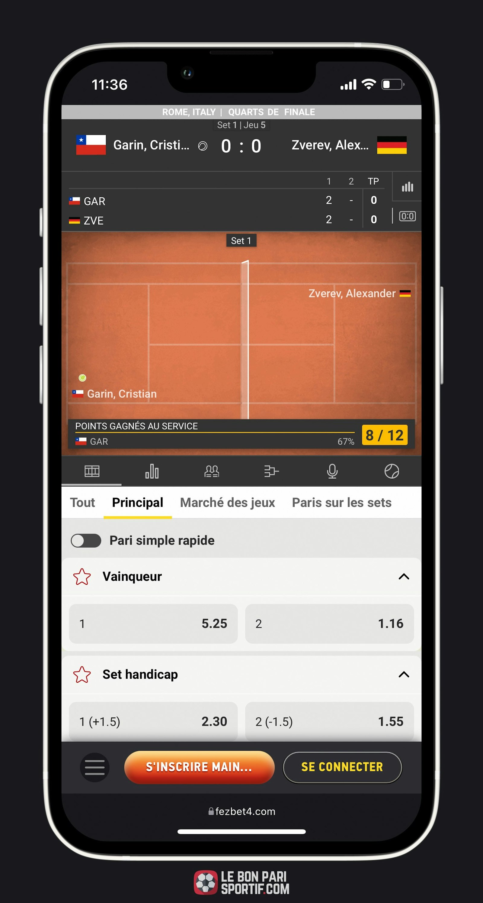Fezbet mobile l'interface tennis