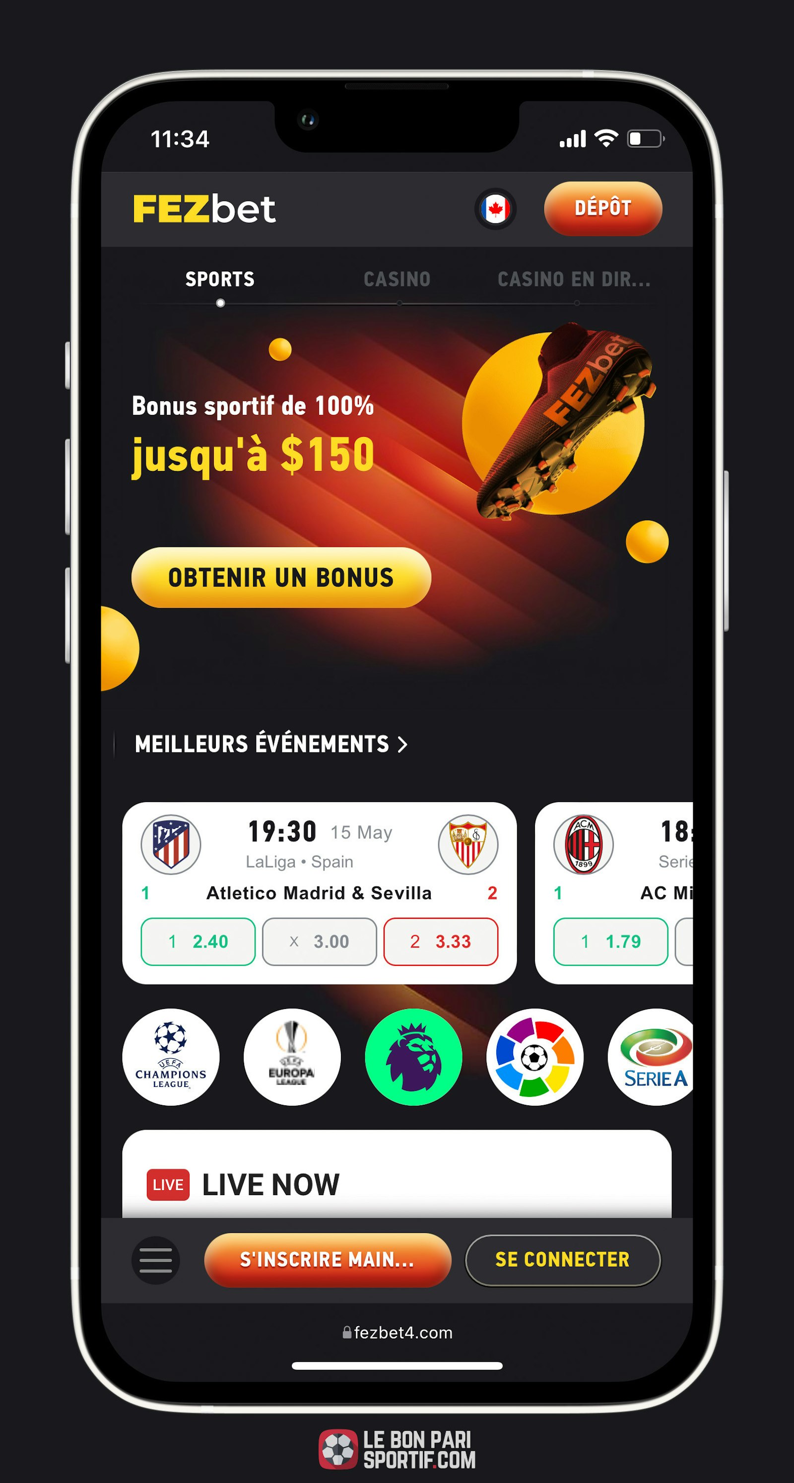 Fezbet le bonus de bienvenue sur mobile