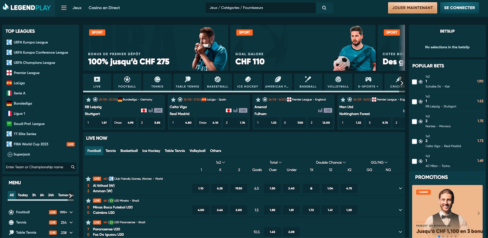 Page d'accueil de LegendPlay