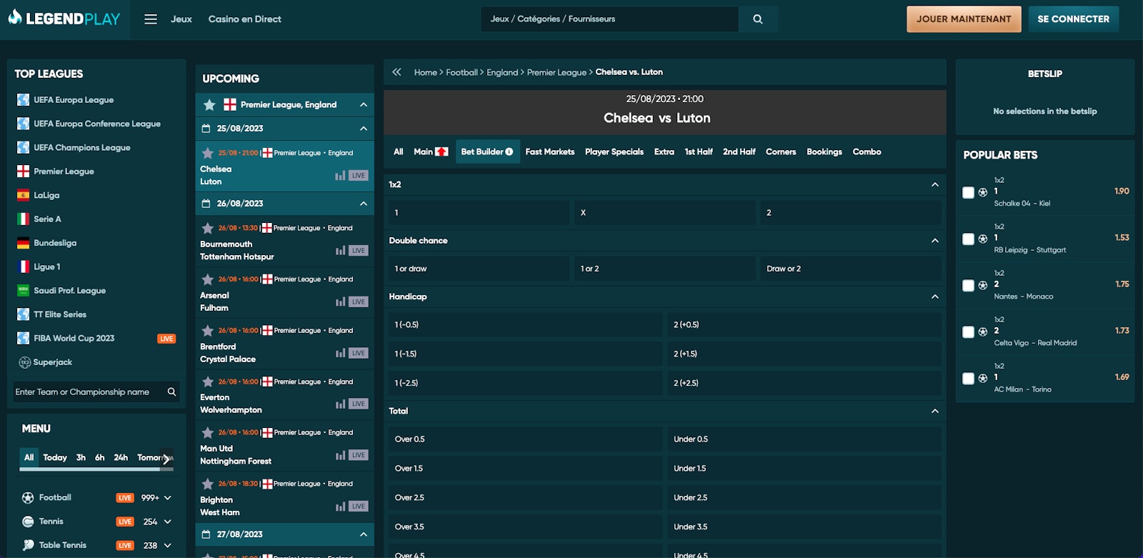 Page de pari sportif de Legend Play