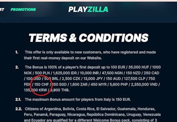 Bonus 150chf playzilla